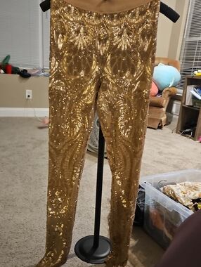 BCBGMaxAzria Gold Sequin Skinny Jeans